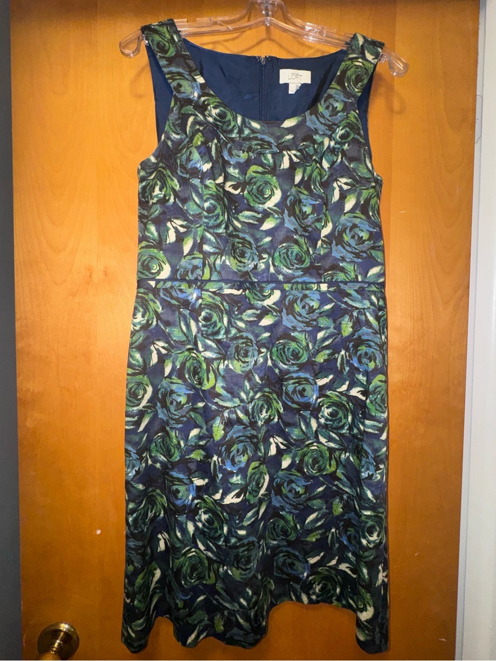 Ann Taylor Navy Floral Rose-Print Sleeveless Sheath Dress